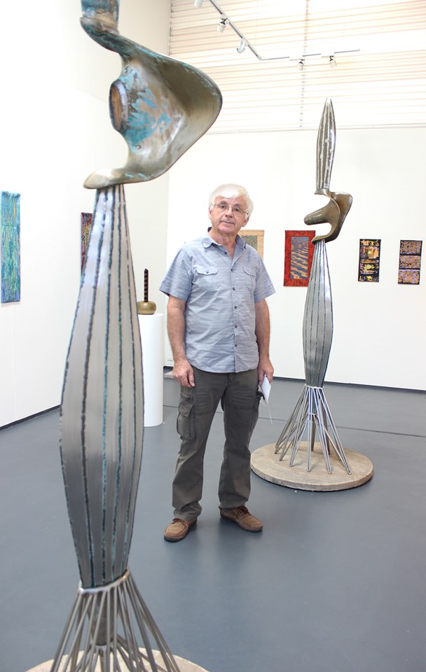 Vlase with sculpture in 2019 exhibiton LANDSCAPE METAPHORS